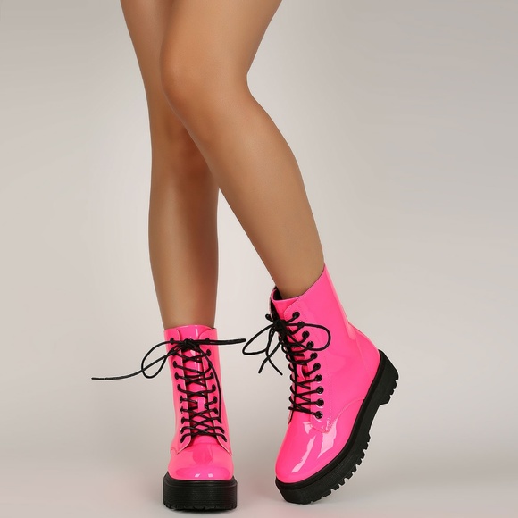 NEW๐ฅNeon Low Platform Combat Ankle Boot Booties - Picture 6 of 6